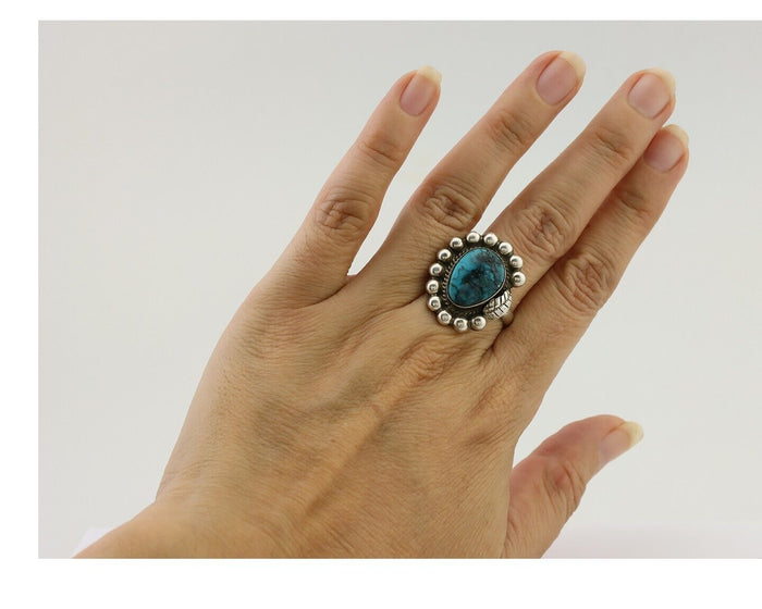 Navajo Ring 925 Silver Blue Turquoise Native American Artist C.80's
