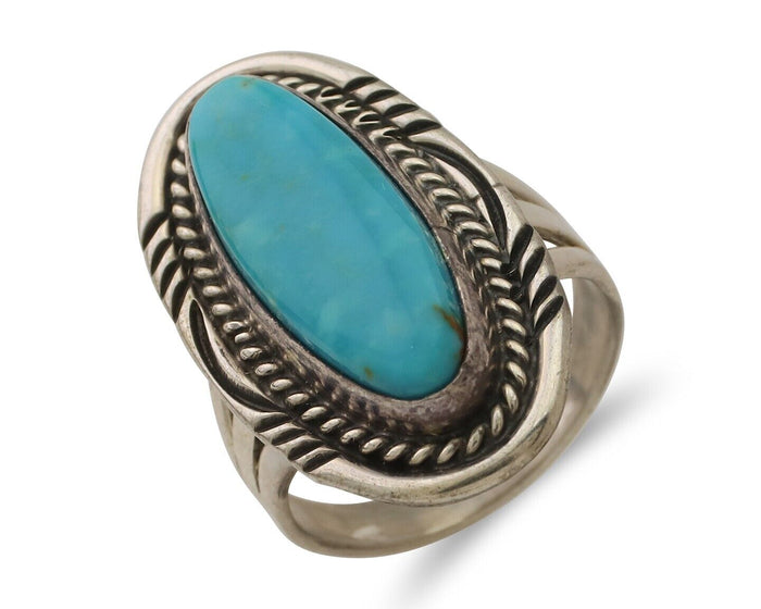 Navajo Ring 925 Silver Blue Turquoise Native Artist Signed M Begay C.80's