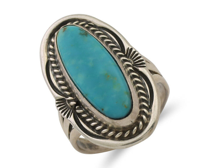 Navajo Ring 925 Silver Blue Turquoise Native Artist Signed M Begay C.80's