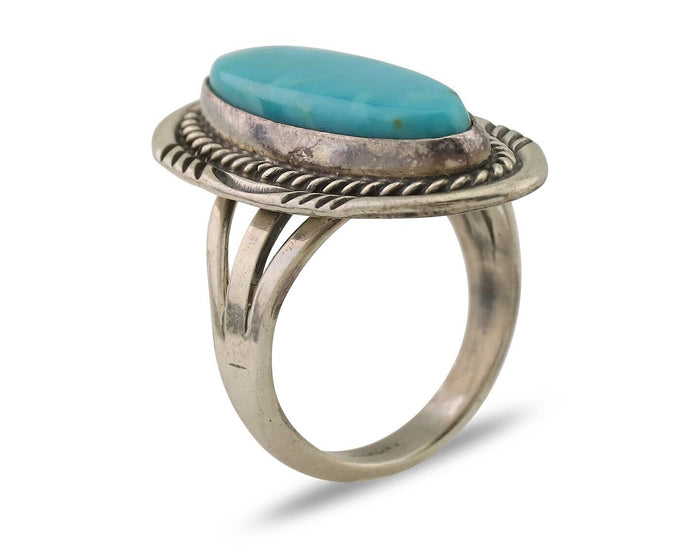 Navajo Ring 925 Silver Blue Turquoise Native Artist Signed M Begay C.80's