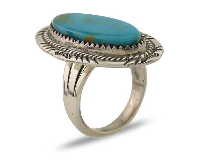 Navajo Ring 925 Silver Blue Turquoise Native Artist Signed M Begay C.80's