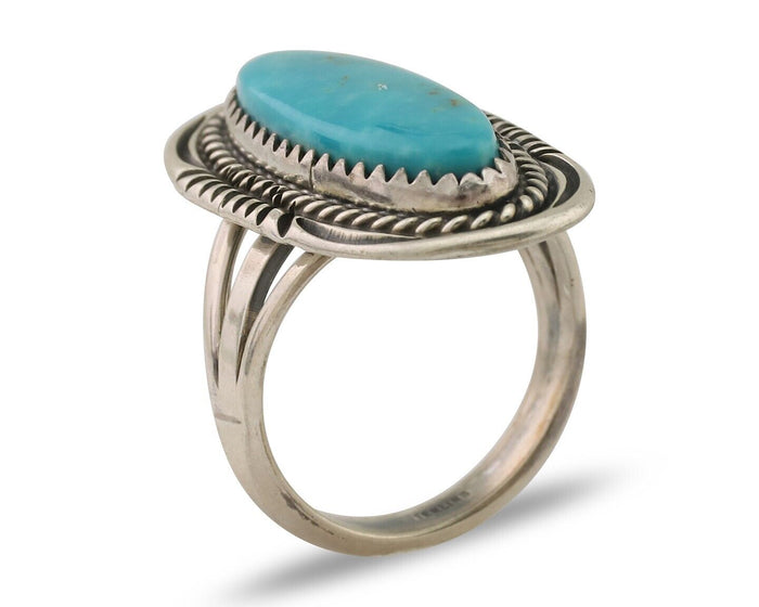 Navajo Ring 925 Silver Blue Turquoise Native Artist Signed M Begay C.80's