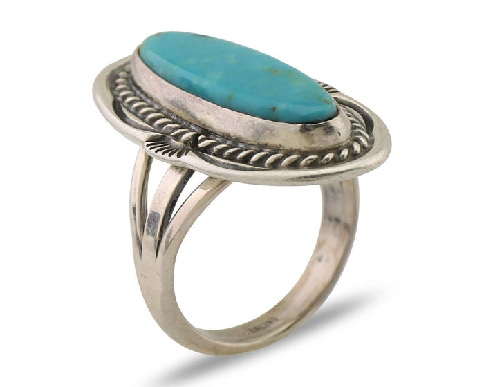 Navajo Ring 925 Silver Blue Turquoise Native Artist Signed M Begay C.80's