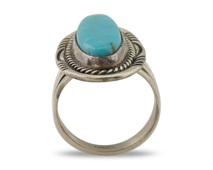 Navajo Ring 925 Silver Blue Turquoise Native Artist Signed M Begay C.80's