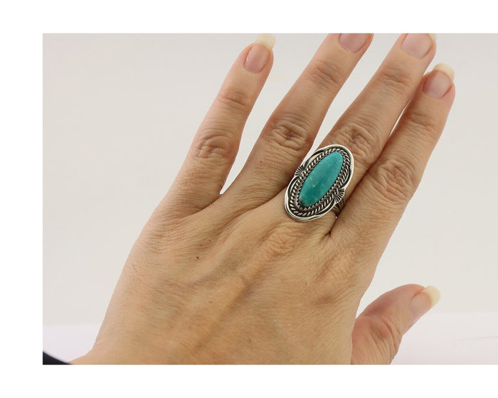 Navajo Ring 925 Silver Blue Turquoise Native Artist Signed M Begay C.80's