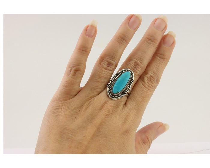 Navajo Ring 925 Silver Blue Turquoise Native Artist Signed M Begay C.80's