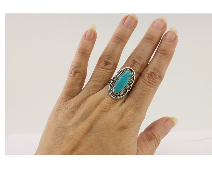 Navajo Ring 925 Silver Blue Turquoise Native Artist Signed M Begay C.80's