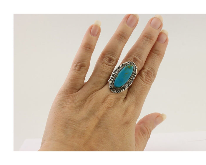 Navajo Ring 925 Silver Blue Turquoise Native Artist Signed M Begay C.80's