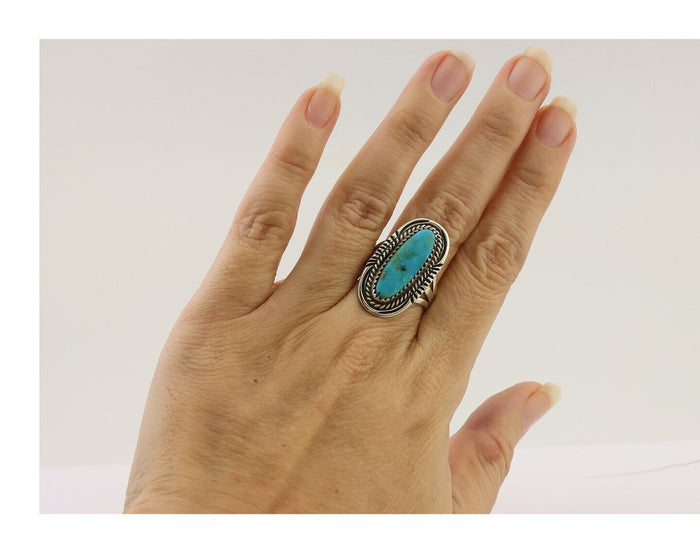 Navajo Ring 925 Silver Blue Turquoise Native Artist Signed M Begay C.80's