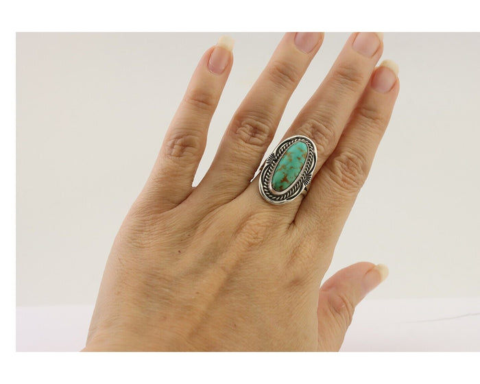 Navajo Ring 925 Silver Blue Turquoise Native Artist Signed M Begay C.80's