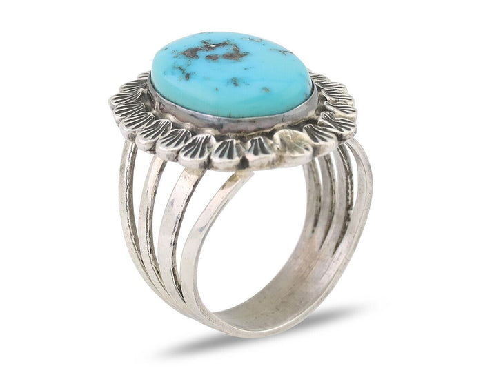 Navajo Ring 925 Silver Blue Turquoise Signed Allison Lee C.80's