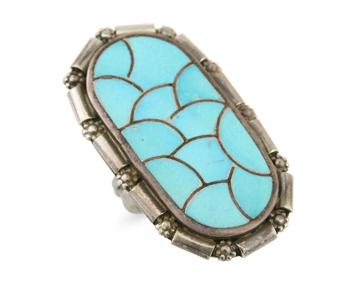 Navajo Ring 925 Silver Blue Turquoise Signed CL Haloo C.90's