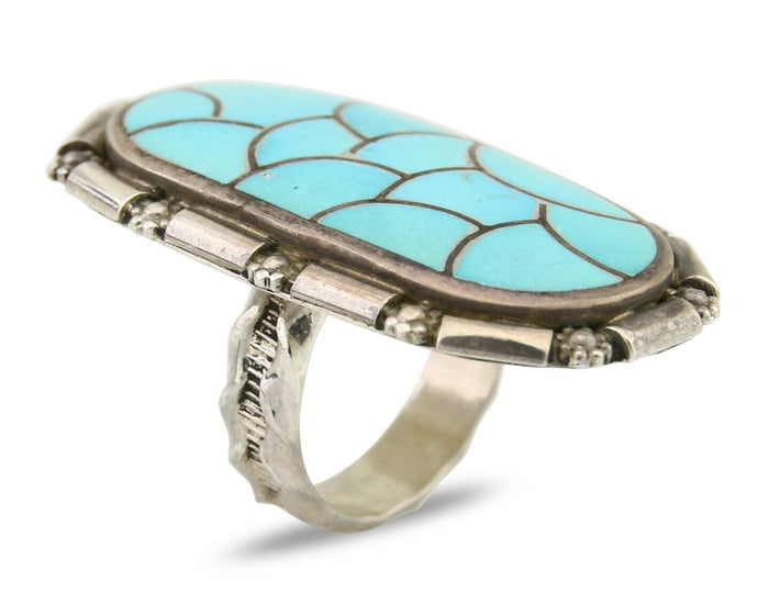 Navajo Ring 925 Silver Blue Turquoise Signed CL Haloo C.90's