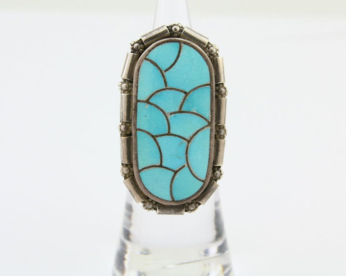 Navajo Ring 925 Silver Blue Turquoise Signed CL Haloo C.90's