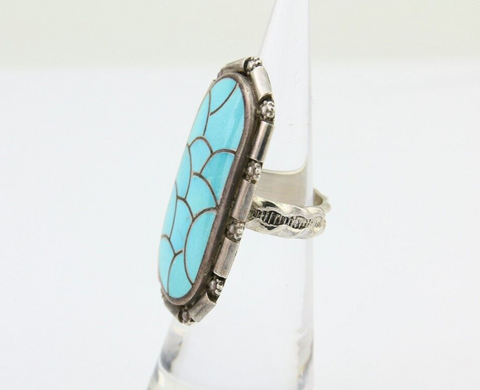 Navajo Ring 925 Silver Blue Turquoise Signed CL Haloo C.90's
