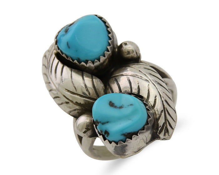 Navajo Ring 925 Silver Blue Turquoise Signed E Spencer C.80's