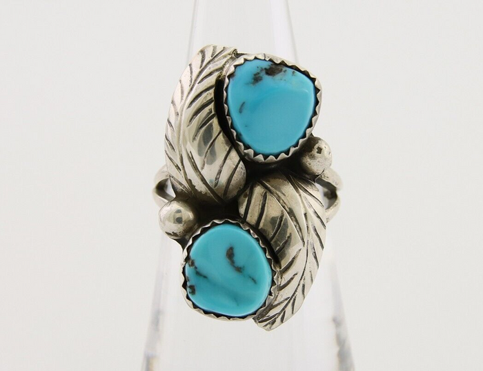 Navajo Ring 925 Silver Blue Turquoise Signed E Spencer C.80's