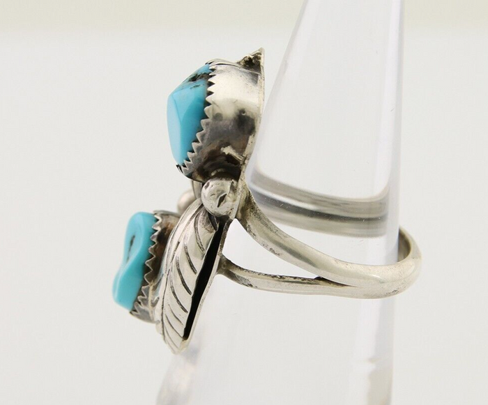 Navajo Ring 925 Silver Blue Turquoise Signed E Spencer C.80's