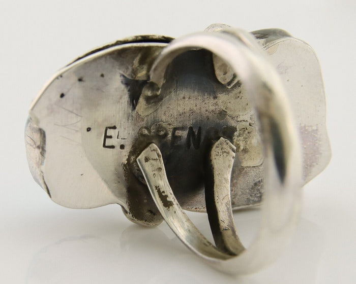 Navajo Ring 925 Silver Blue Turquoise Signed E Spencer C.80's