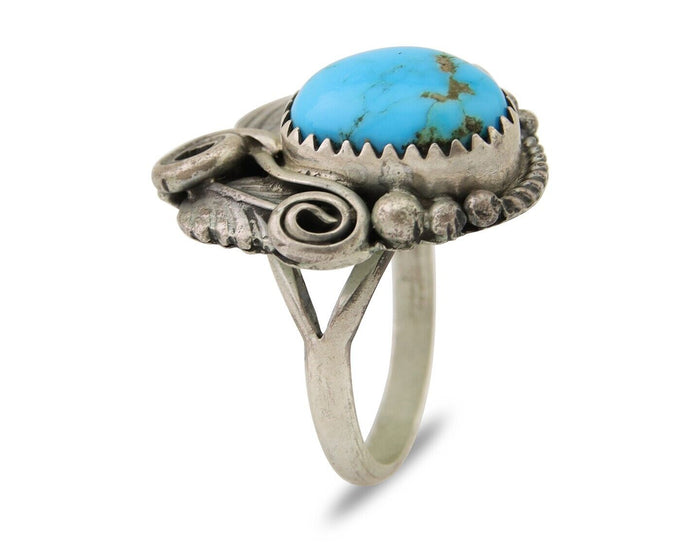 Navajo Ring 925 Silver Blue Turquoise Signed M C.80's