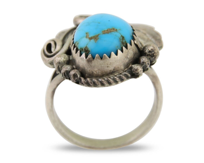 Navajo Ring 925 Silver Blue Turquoise Signed M C.80's