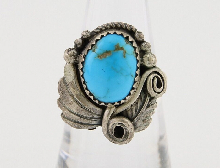 Navajo Ring 925 Silver Blue Turquoise Signed M C.80's