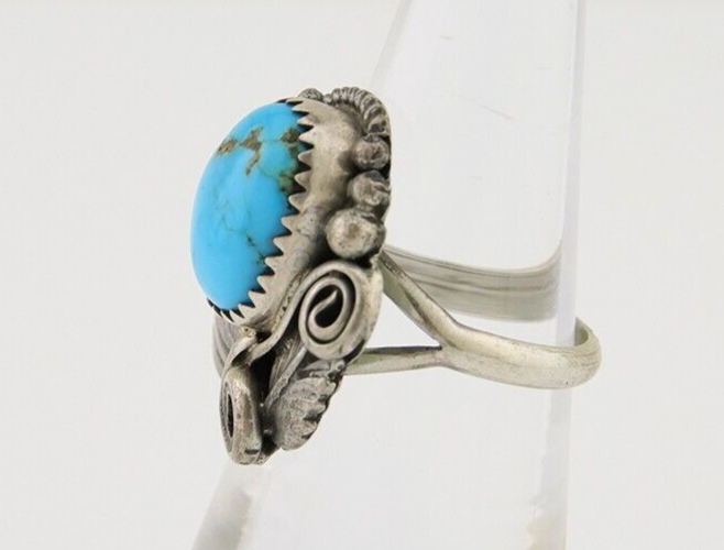 Navajo Ring 925 Silver Blue Turquoise Signed M C.80's