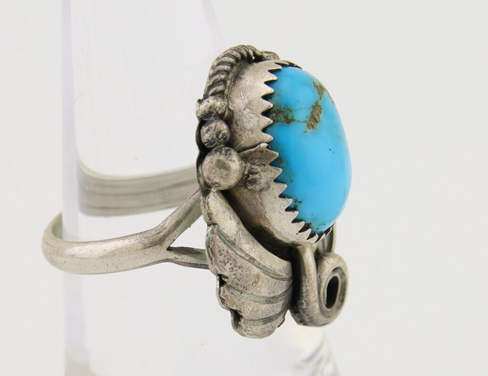 Navajo Ring 925 Silver Blue Turquoise Signed M C.80's