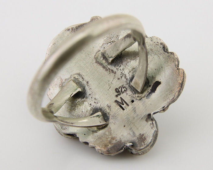 Navajo Ring 925 Silver Blue Turquoise Signed M C.80's