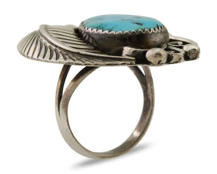 Navajo Ring 925 Silver Blue Turquoise Signed Phillip Morse Jr C.80's