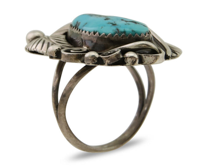 Navajo Ring 925 Silver Blue Turquoise Signed Phillip Morse Jr C.80's