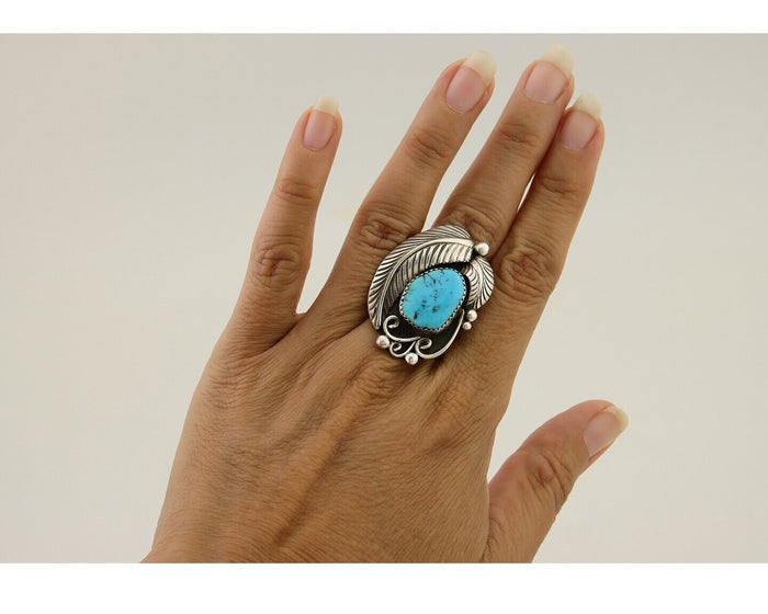 Navajo Ring 925 Silver Blue Turquoise Signed Phillip Morse Jr C.80's
