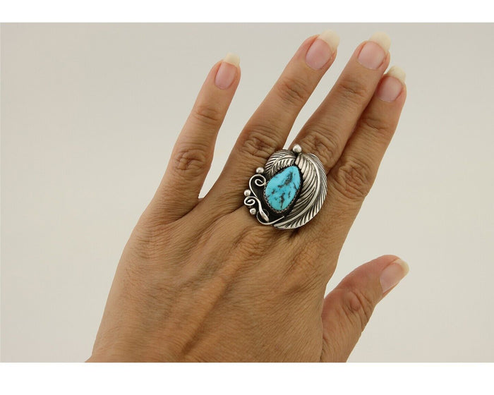 Navajo Ring 925 Silver Blue Turquoise Signed Phillip Morse Jr C.80's