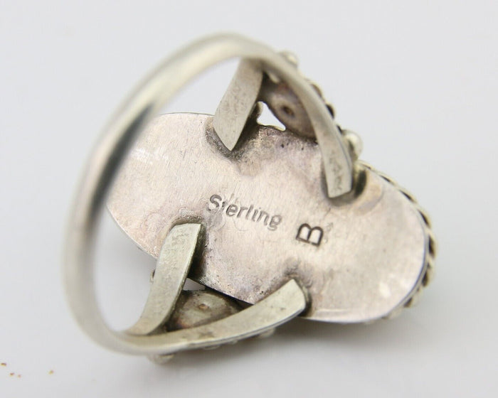 Navajo Ring 925 Silver Buffalo Tuquoise Artist Signed Davina Benally Size 7.25