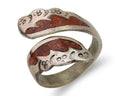 Navajo Ring 925 Silver Chip Inlay Coral Native Artist C.80's