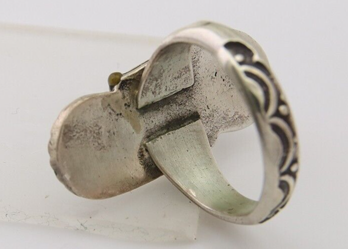 Navajo Ring 925 Silver Chip Inlay Turquoise & Coral Native Artist C.80's