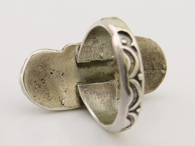 Navajo Ring 925 Silver Chip Inlay Turquoise & Coral Native Artist C.80's