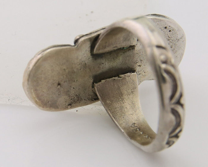 Navajo Ring 925 Silver Chip Inlay Turquoise & Coral Native Artist C.80's