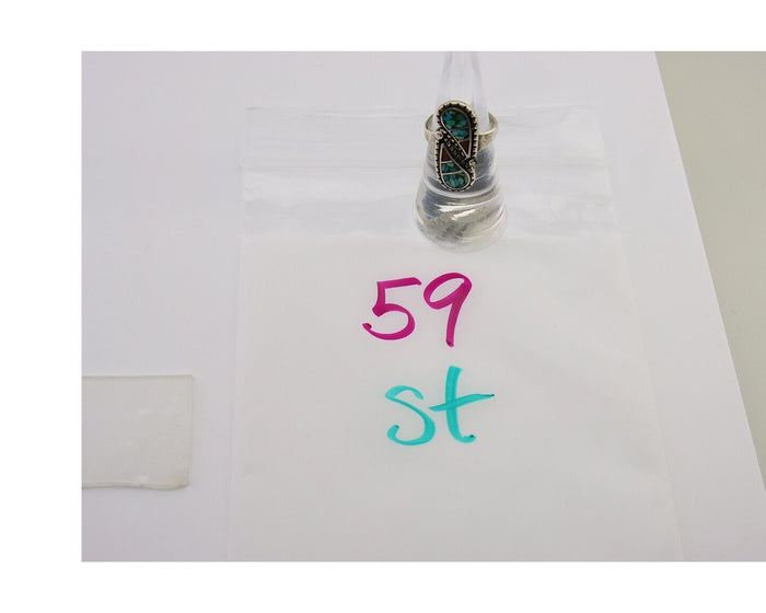 Navajo Ring 925 Silver Chip Inlay Turquoise & Coral Native Artist C.80's