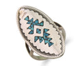 Navajo Ring 925 Silver Chip Inlay Turquoise Native Artist C.80's