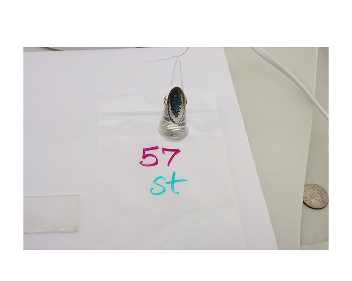 Navajo Ring 925 Silver Chip Inlay Turquoise Native Artist C.80's
