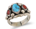 Navajo Ring 925 Silver Coral Turquoise Artist Signed Ella Cowboy C.80's