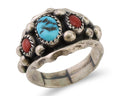 Navajo Ring 925 Silver Coral Turquoise Artist Signed Ella Cowboy C.80's