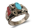 Navajo Ring 925 Silver Coral Turquoise Artist Signed Max Calabaza C.80's