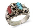 Navajo Ring 925 Silver Coral Turquoise Artist Signed Max Calabaza C.80's