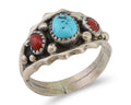 Navajo Ring 925 Silver Coral Turquoise Artist Signed SC C.80's