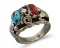 Navajo Ring 925 Silver Coral Turquoise Artist Signed SC C.80's