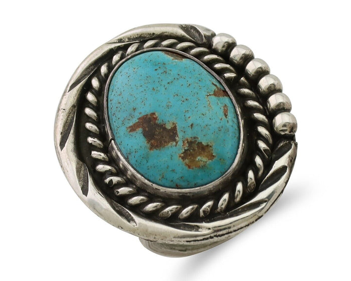 Navajo Ring 925 Silver Gem Blue Turquoise Native American Artist C.80's