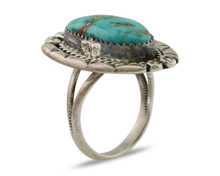 Navajo Ring 925 Silver Gem Blue Turquoise Native American Artist C.80's