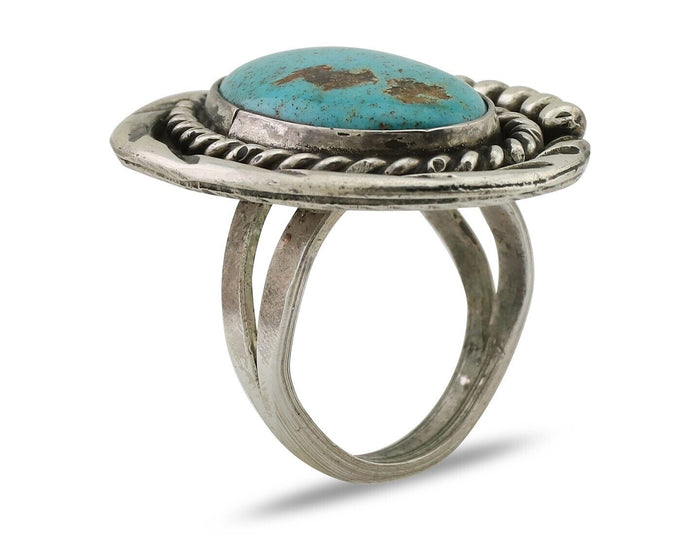 Navajo Ring 925 Silver Gem Blue Turquoise Native American Artist C.80's
